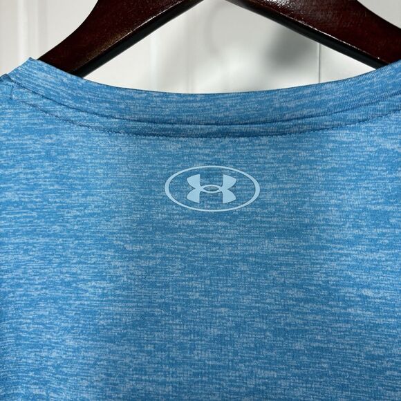 Under Armour T-Shirt Women M V-Neck Blue Logo Tee Athletic Gym Running Core - Picture 3 of 10